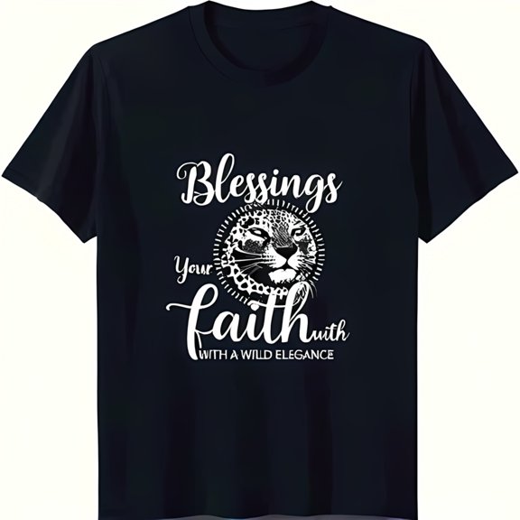 Black T-Shirt with Head Design and 'Blessings Your Faith with Wild Elegance' Print