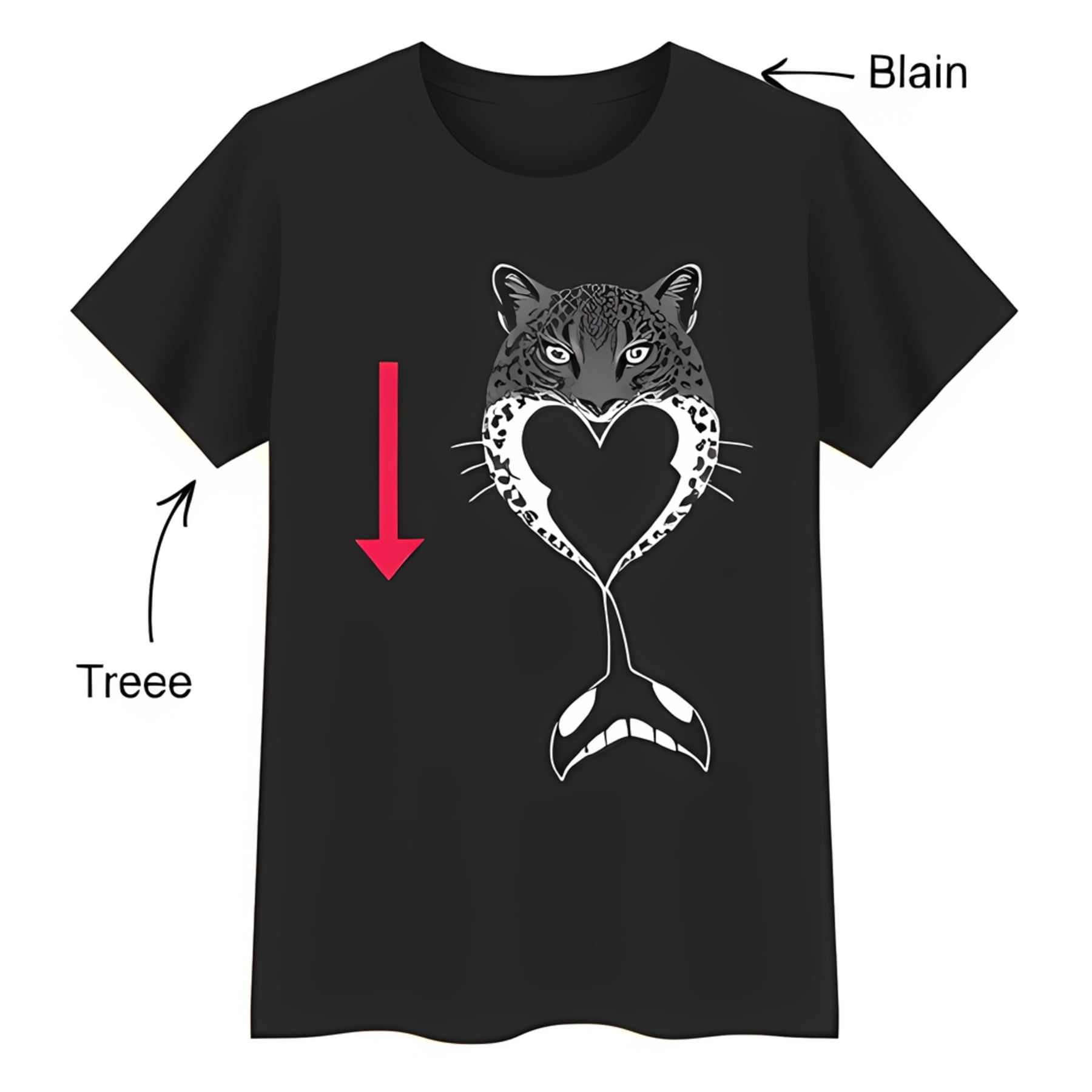 Black TShirt with Head Heart Design & Fishtail 'Blain Treee'