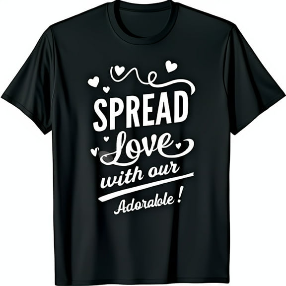 Black T-Shirt with Heart Design We Spread Love With Our Adoraloble Graphic