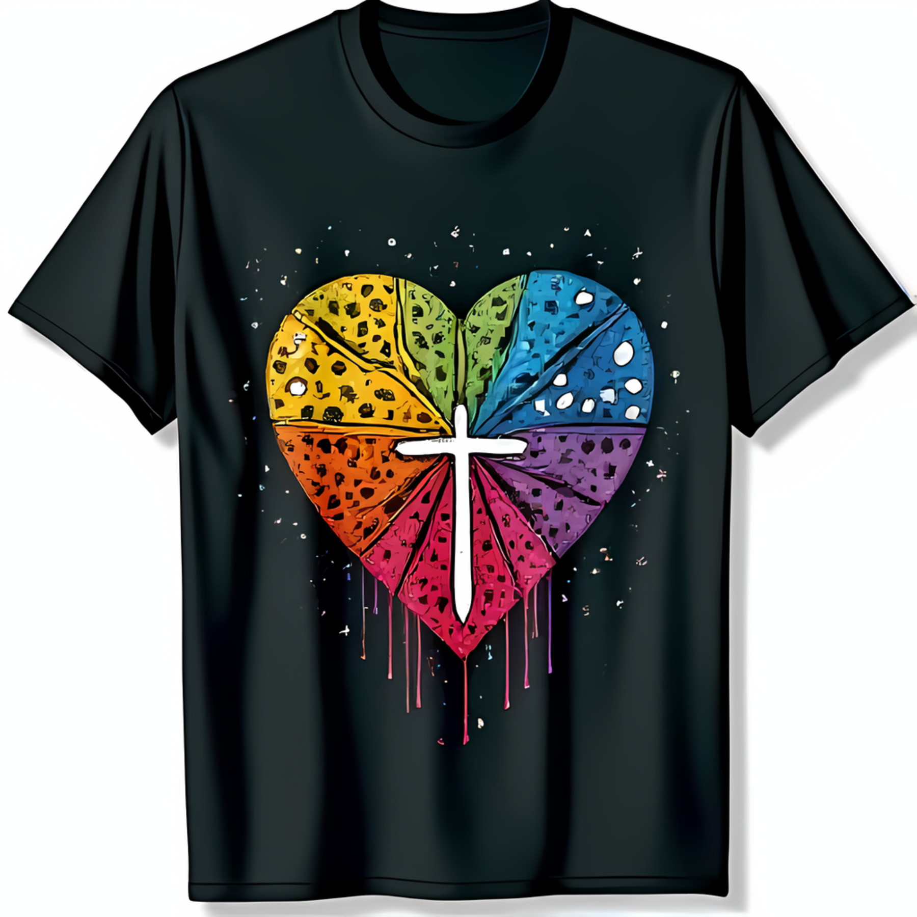 Black T-Shirt with Heart Design and White Love Faith Hope - Walmart.com