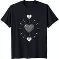 thumbnail image 1 of Black T-Shirt with Heart Graphic Design Large Gray Heart & Radiating Lines, 1 of 1