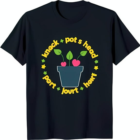 Black T-Shirt with Heart Plant Graphic Cute Pot Design & Fun Text