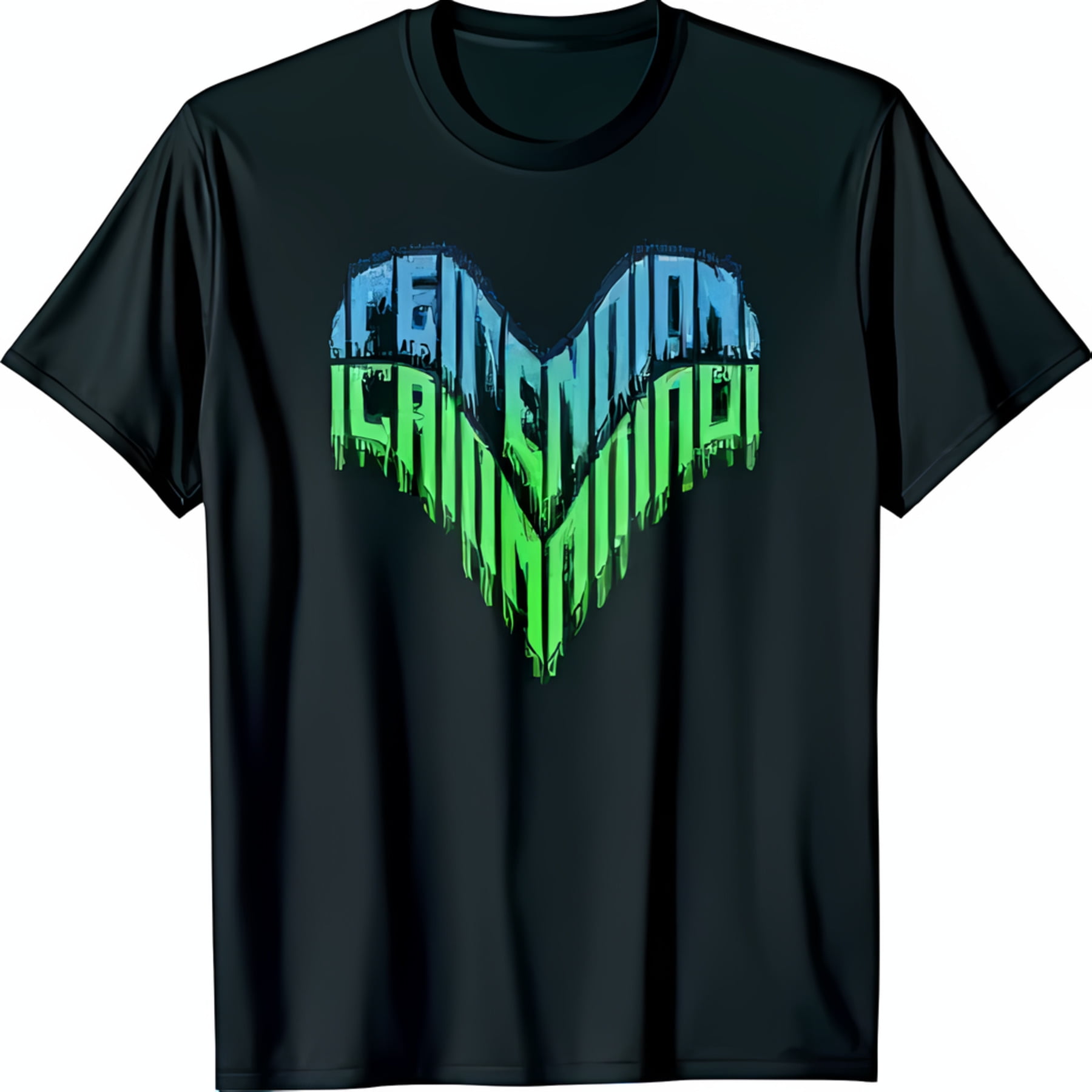 Black TShirt with Heart Shaped Dripping Words Design Feminine & Can t