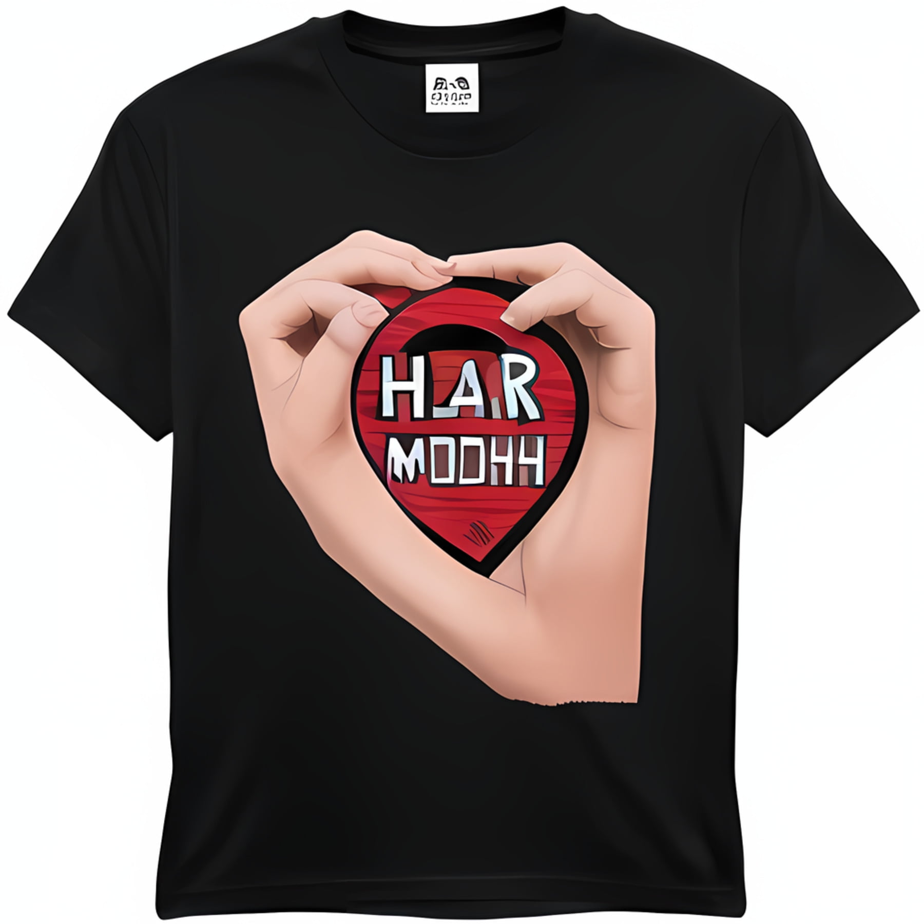 Black T-Shirt with Heart Shaped Hand Gesture Graphic 'HAR MODH' Guitar ...