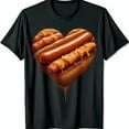 Black TShirt with Heart Shaped Hot Dog Graphic Mustard & Ketchup