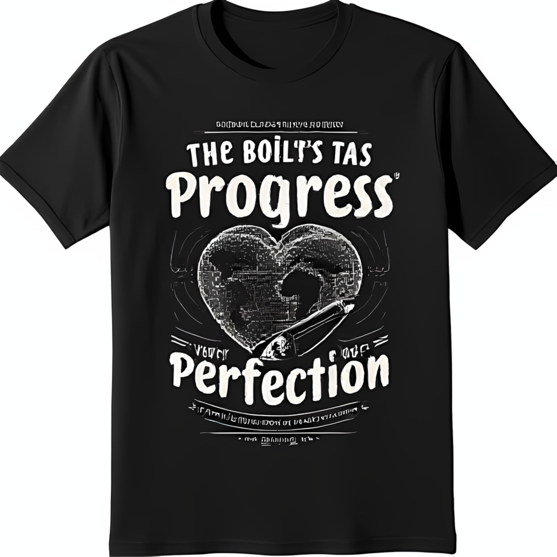 Black TShirt with Heart and World Map Design Symbol of Global and