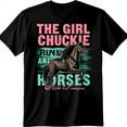 thumbnail image 1 of Black T-Shirt with Horse Design The Girl Chuckie Runs and Horses Graphic Tee, 1 of 5
