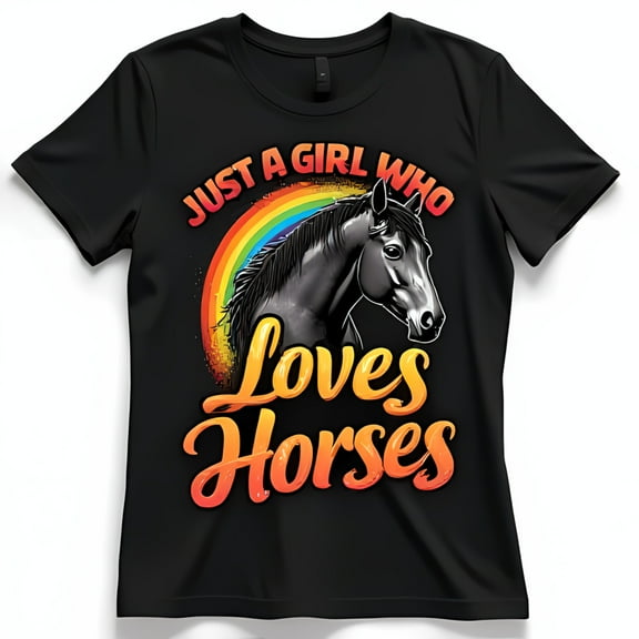 Black T-Shirt with Horse Graphic & 'Just a Girl Who Loves Horses' Text