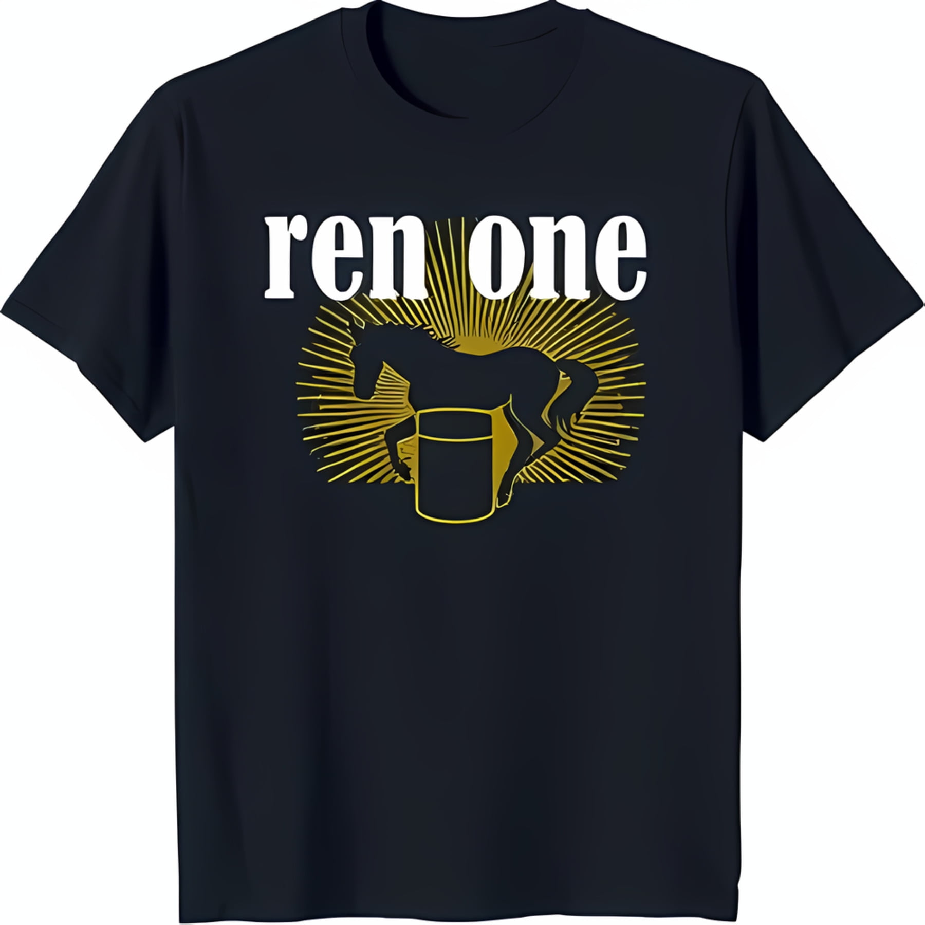 Black TShirt with Horse Jumping Over Barrel Graphic & Gold 'Ren One