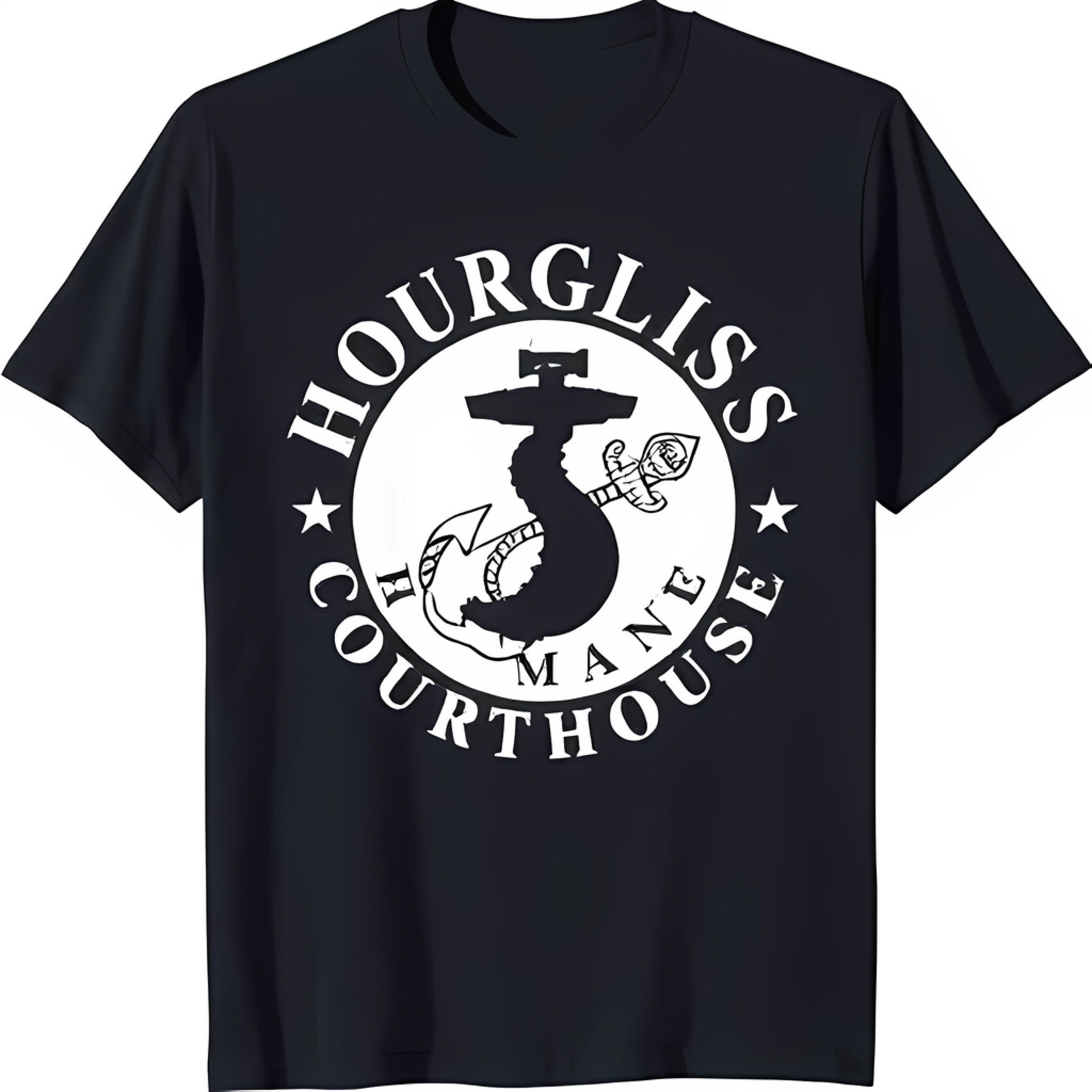 Black TShirt with & 'Hourglass Courthouse Maine' Print