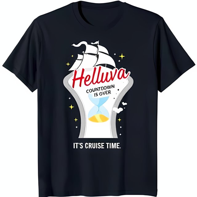 Black TShirt with Hourglass and Ship Design 'Helluva Countdown is Over
