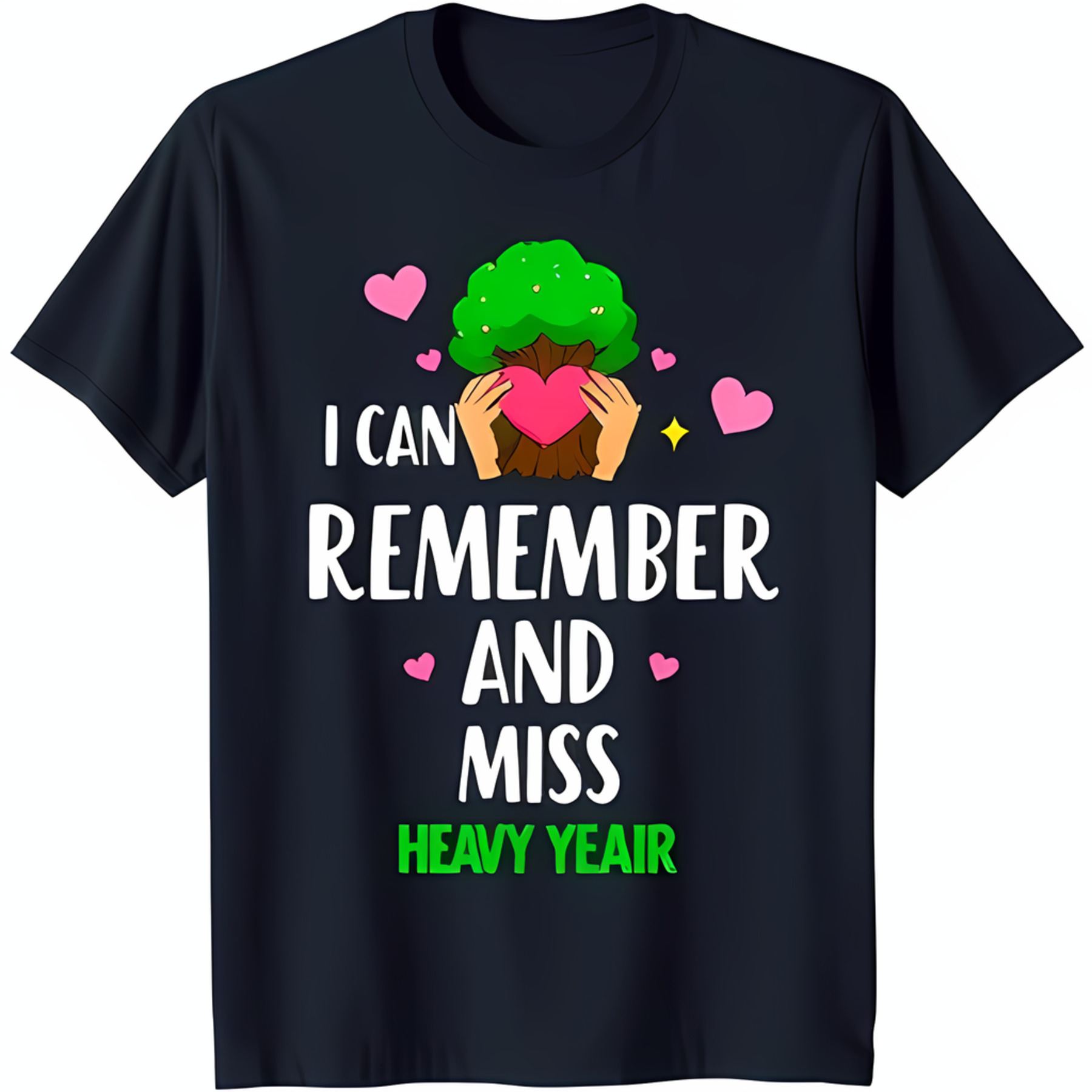 Black TShirt with 'I Can Remember and Miss Heavy Year' Design Green