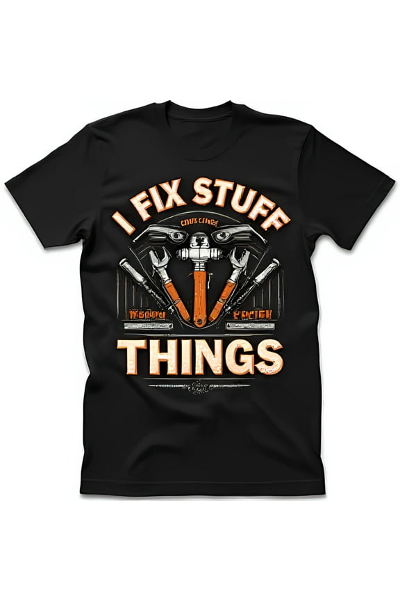 Black T-Shirt with I FIX STUFF THINGS Graphic and Tool Design