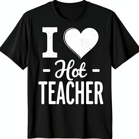 Black T-Shirt with I Heart Hot Teacher Graphic Design