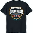 Black TShirt with 'I Love God I Manager' Design Cassette Tape & Gold