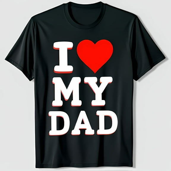 Black T-Shirt with I Love My Dad Design in White Letters and Red Heart