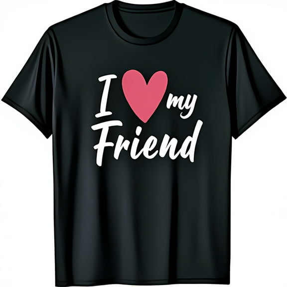 Black T-Shirt with 'I Love My Friend' Cursive Design & Heart