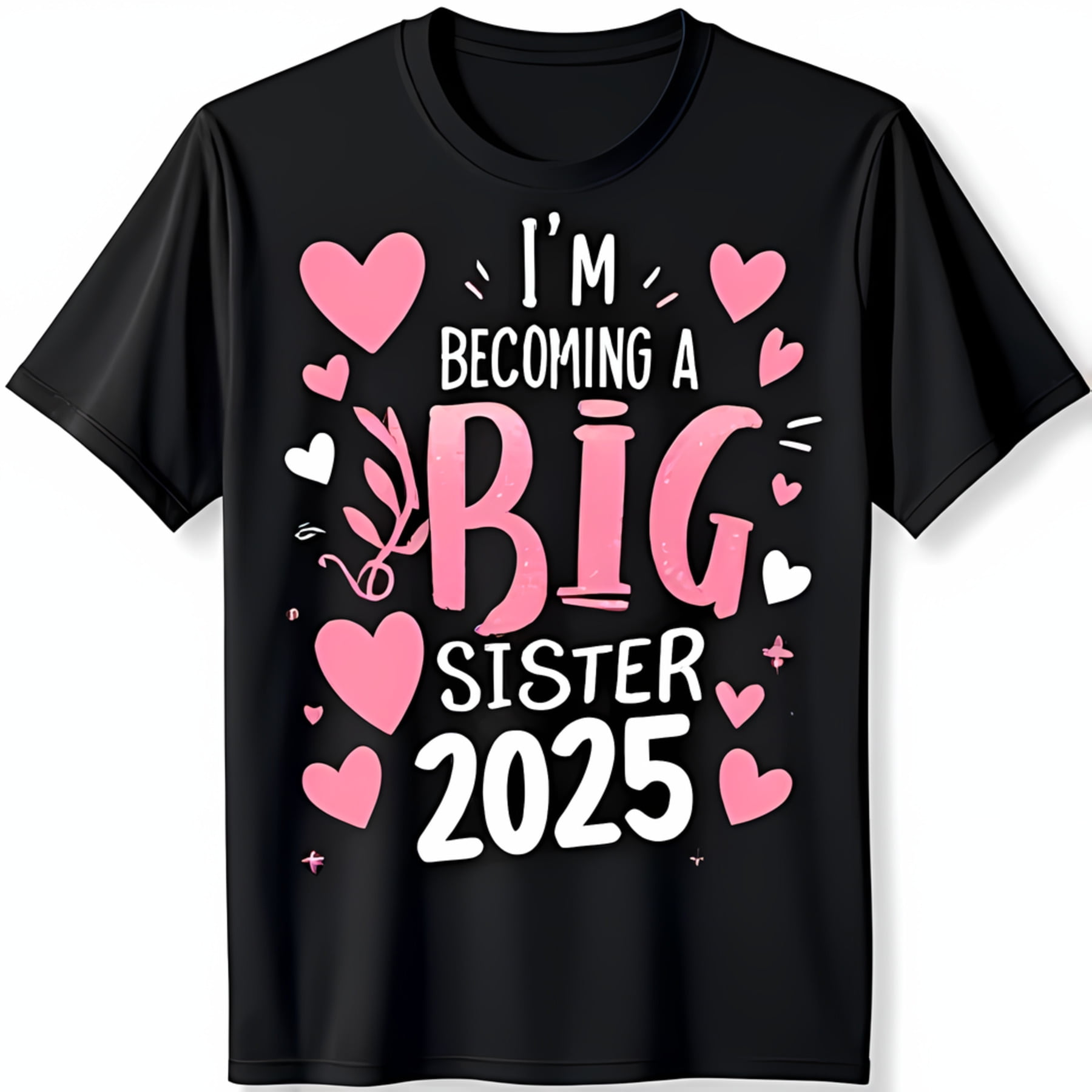 Black TShirt with 'I'm a Big Sister 2025' Design & Pink