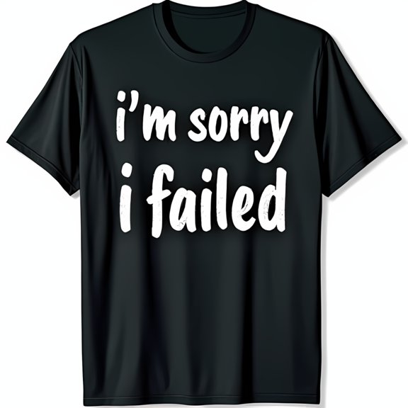 Black T-Shirt with I m Sorry I Failed Text Centered & Tilted Design