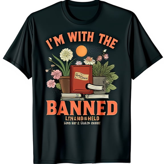 Black T-Shirt with I m with the Banned Graphic & Colorful Book Design