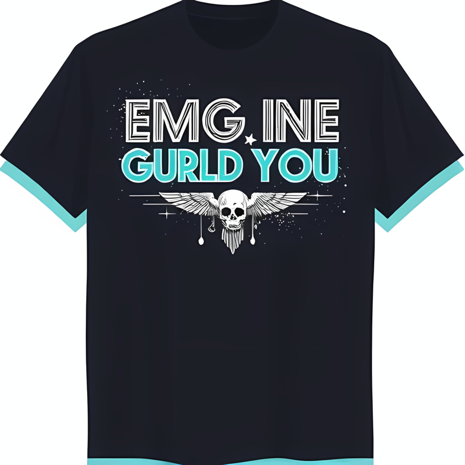 Black TShirt with ' INE GURLD YOU' Design & Wings
