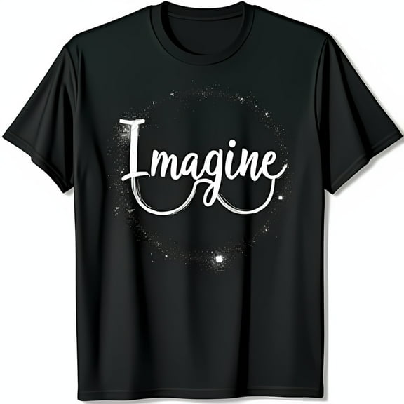 Black T-Shirt with 'Imagine' in Cursive and Starry Dot Design Short Sleeve