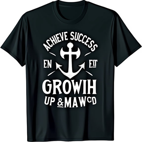 Black T-Shirt with Inspirational Graphic GROWIH UP & MAWCD for Strength and Success