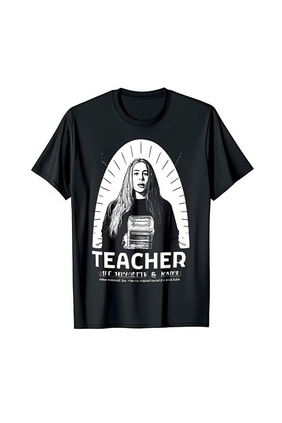 Black T-Shirt with Inspirational Teacher Graphic Woman Book & Design