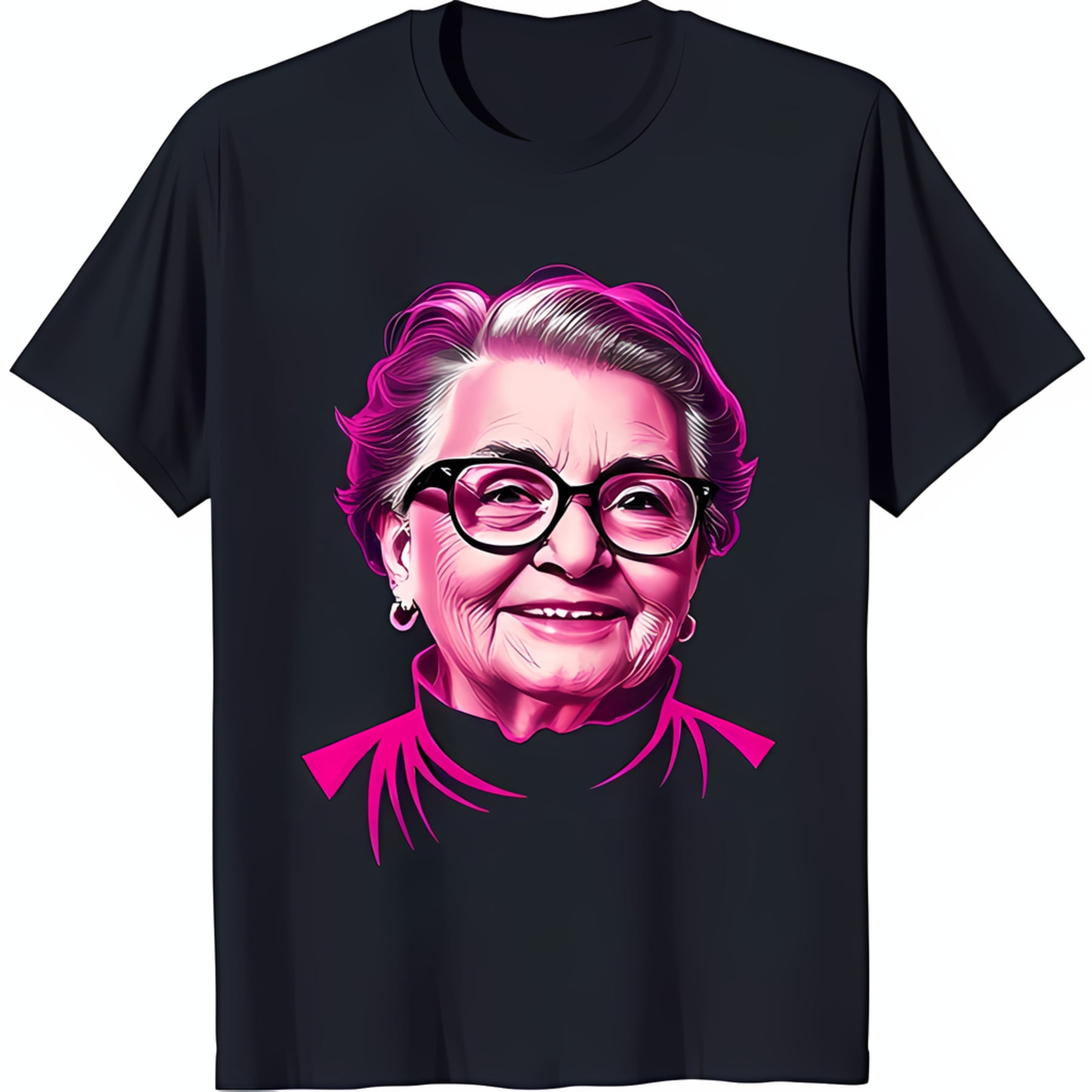 Black TShirt with Inspiring Portrait of Wise Woman in Pink Outline