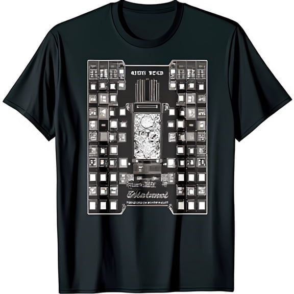 Black T-Shirt with Intricate Computer Chip Graphic DEAD Design