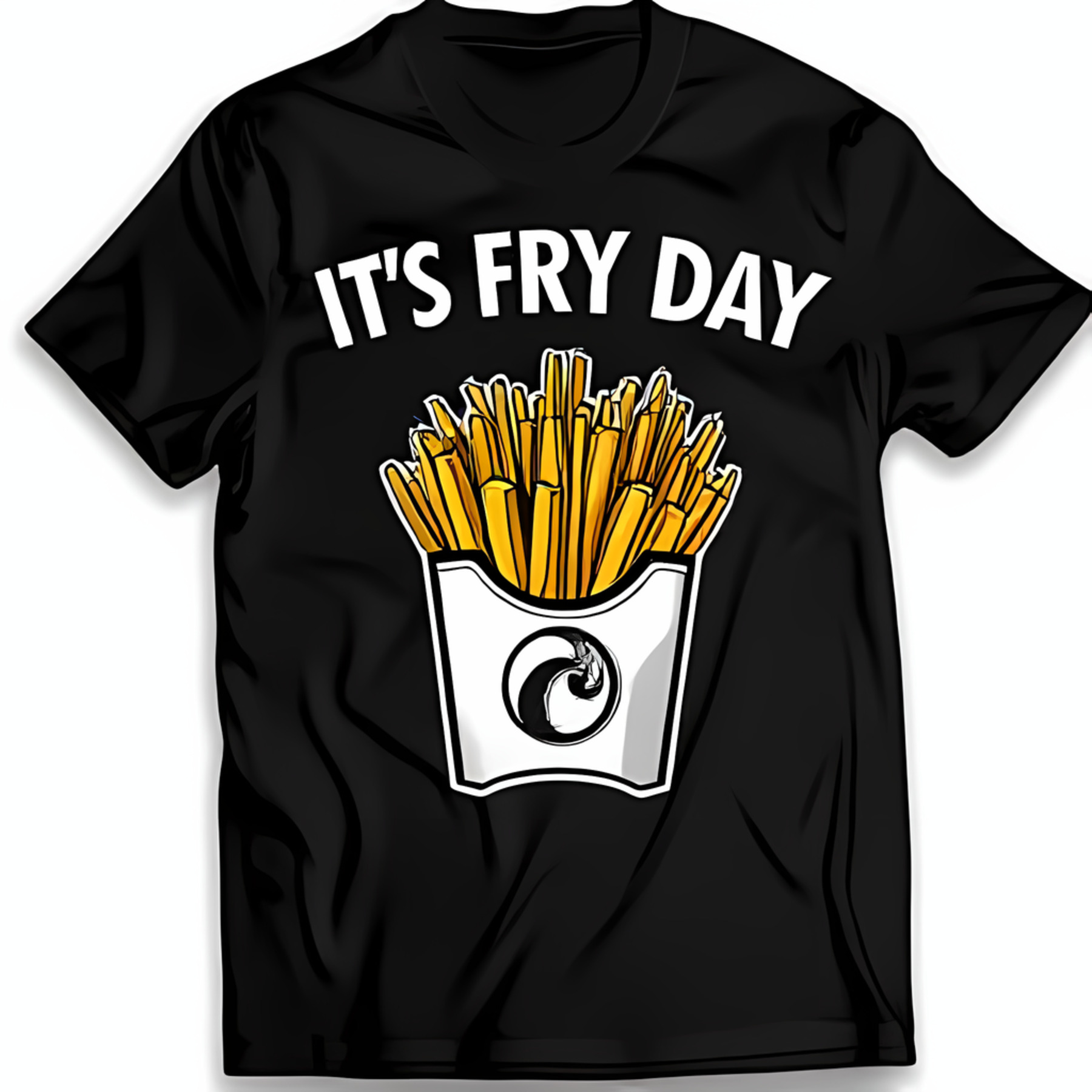 Black TShirt with It's Fry Day Graphic and Illustration
