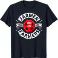 Black TShirt with 'JARMER FARMERS' Circle Design Red 'JAKE AND' Text