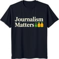 thumbnail image 1 of Black T-Shirt with 'Journalism Matters' Handwritten Script & Bottle Designs, 1 of 5