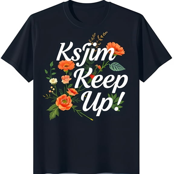 Black T-Shirt with 'Keep Up ' White Graphic Design & Floral Pattern & Yellow Flowers with Green Leaves