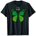 thumbnail image 1 of Black T-Shirt with Large Green Butterfly Design & 'In May We Wear' Banner, 1 of 5