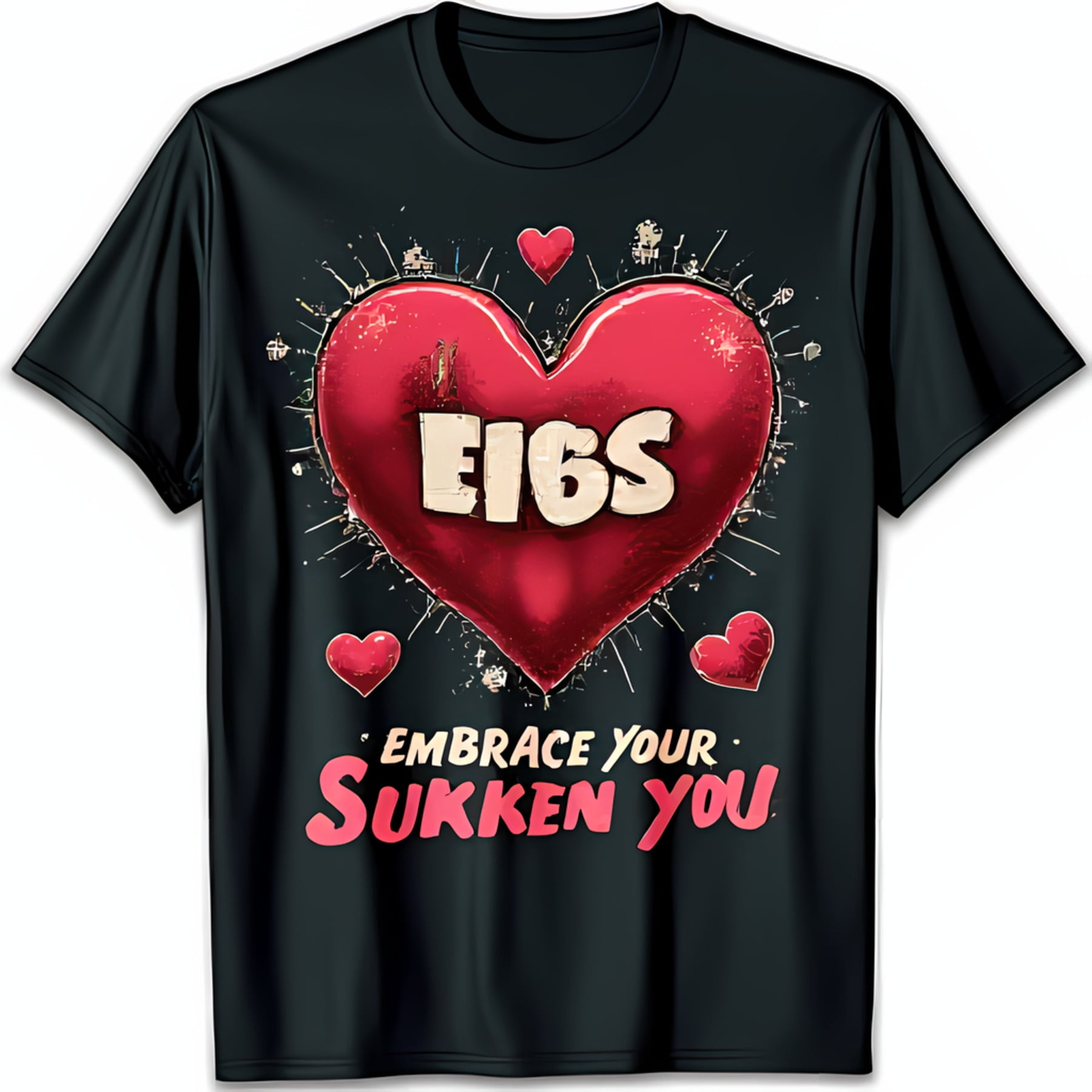 Black TShirt with Large Red Heart EIBS & Sparks Embrace Your Sukken