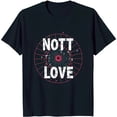 thumbnail image 1 of Black T-Shirt with Large White Dartboard Graphic and 'NOTT LOVE' Design, 1 of 5