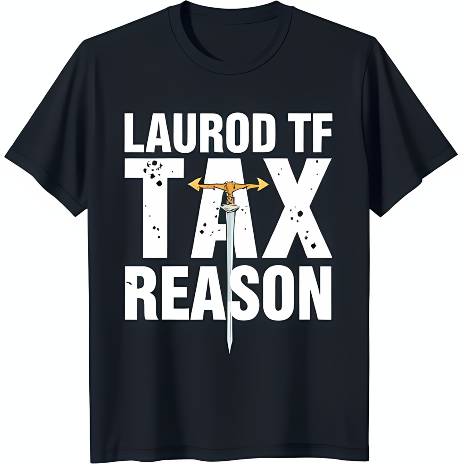Black TShirt with 'Laurod TF' and Bold 'TAX' Graphic Design
