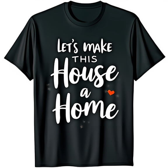 Black T-Shirt with 'Let's This House A Home' Print & Red Heart Short Sleeves