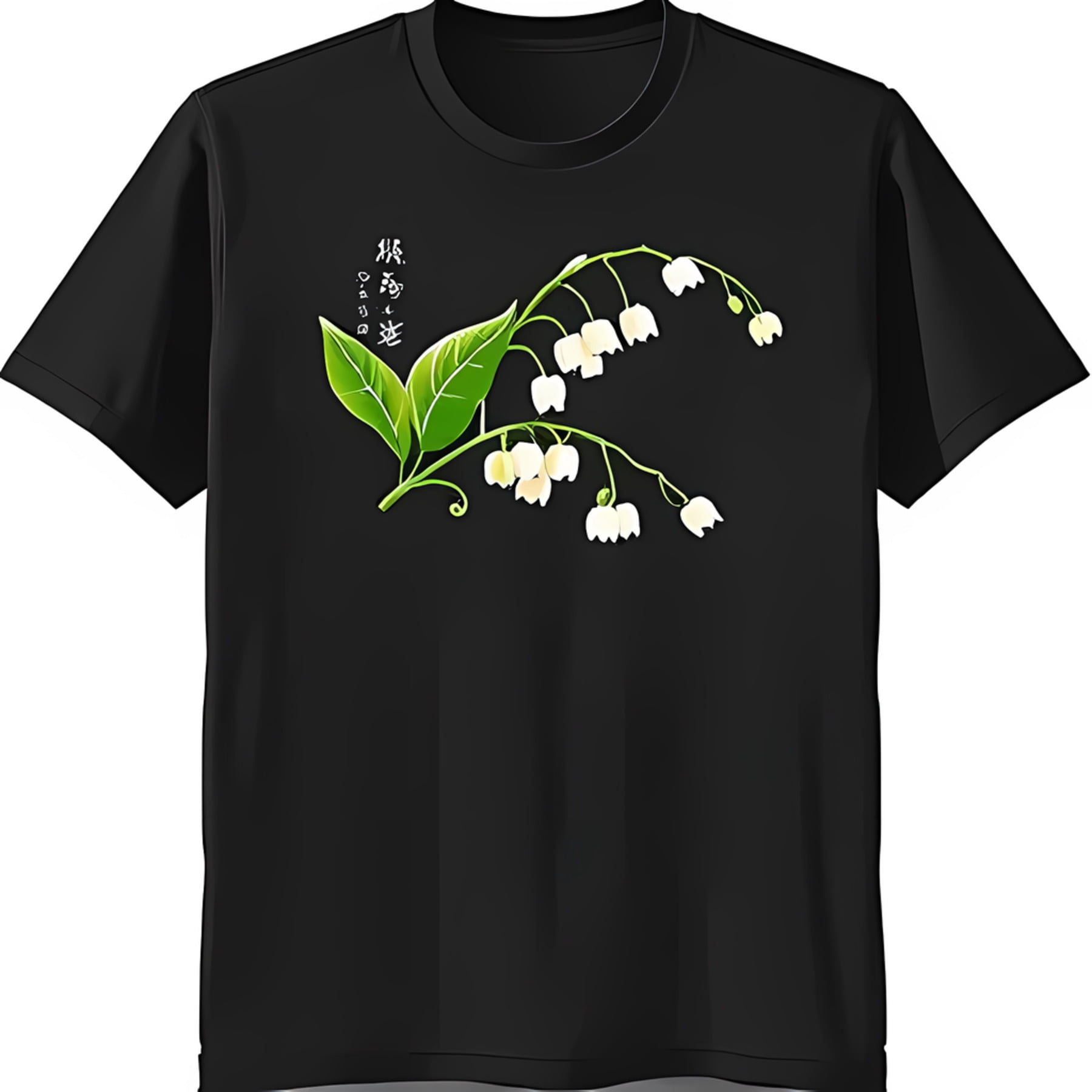 Lily Rocks Shirt Black T-Shirt with Lily of the Valley Design and Japanese Characters ...