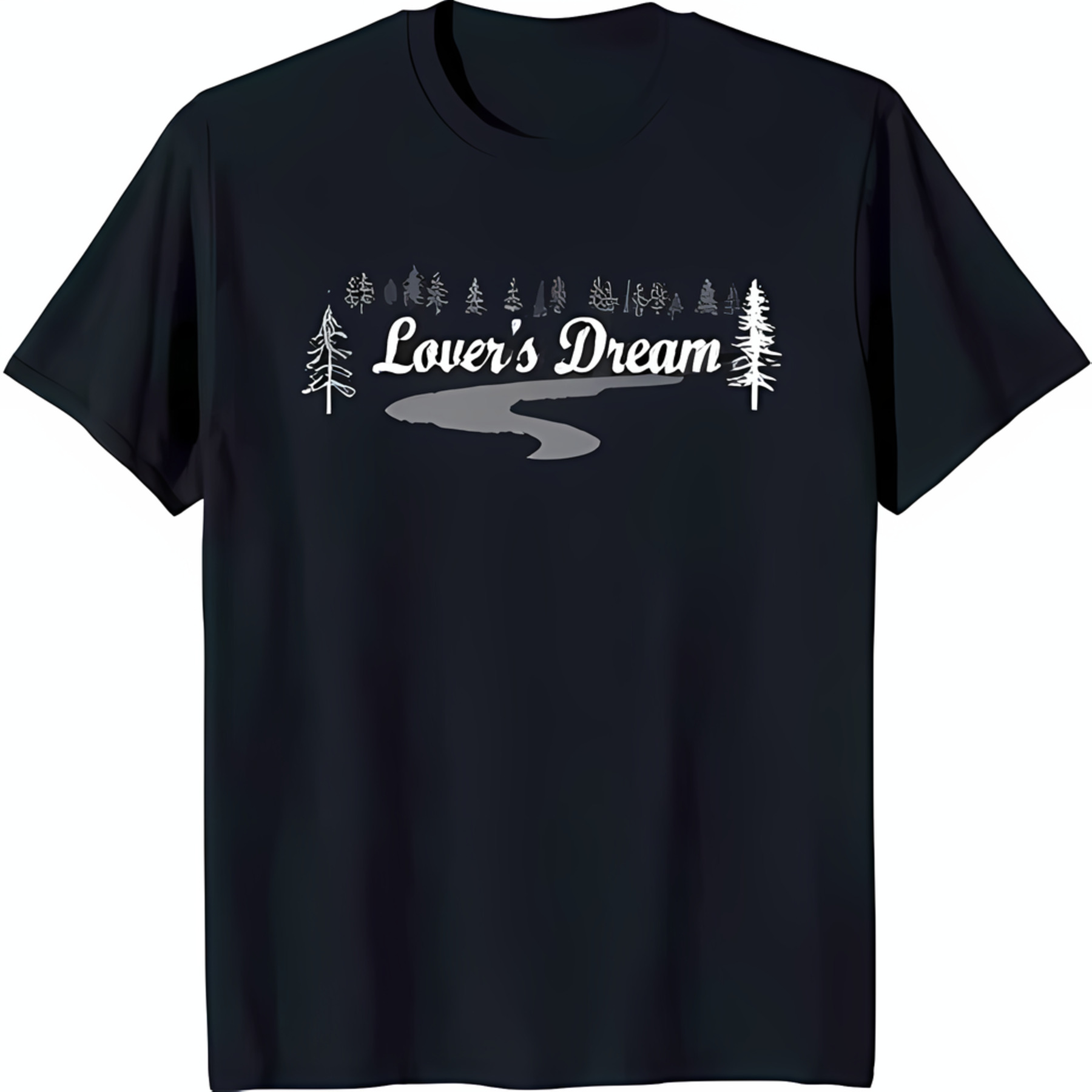 Black TShirt with 'Lover's Dream' Text and White Tree & Design