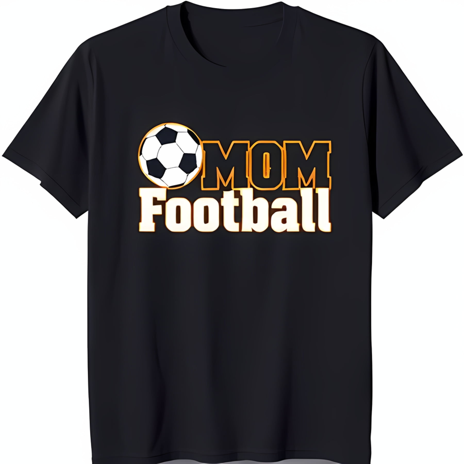 Black TShirt with 'MOM' Print and Soccer Ball Design