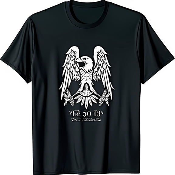 Black T-Shirt with Majestic White Eagle Design and EE 50 13 Text