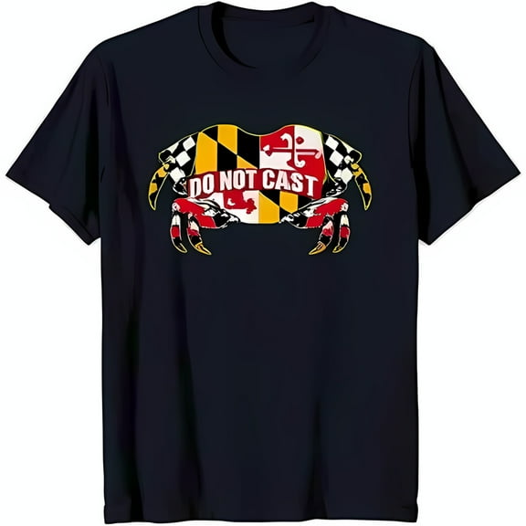 Black T-Shirt with Maryland Crab Graphic 'Do Not Cast' Design