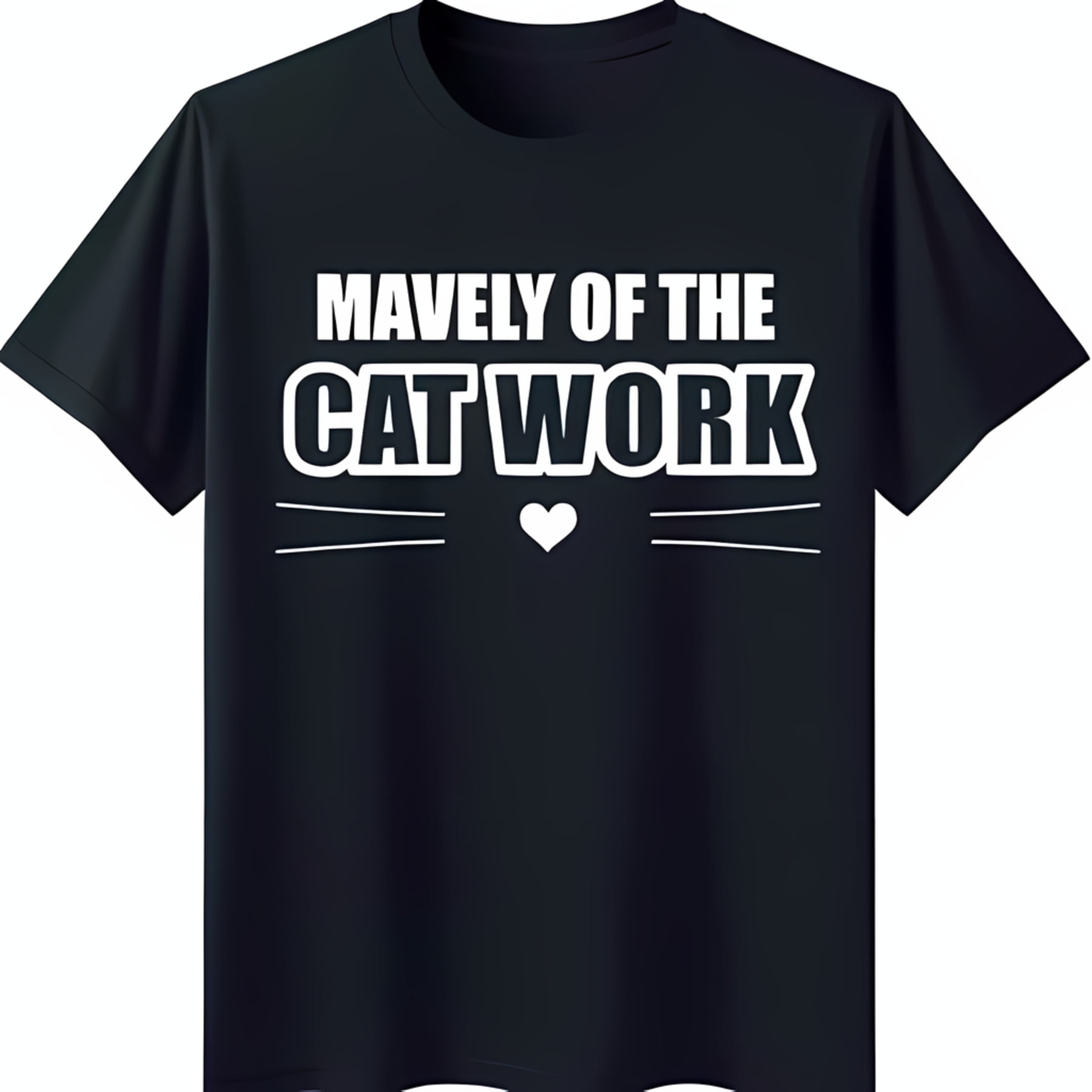 Black TShirt with 'Maveley of the Cat Work' Print & Whiskers Design