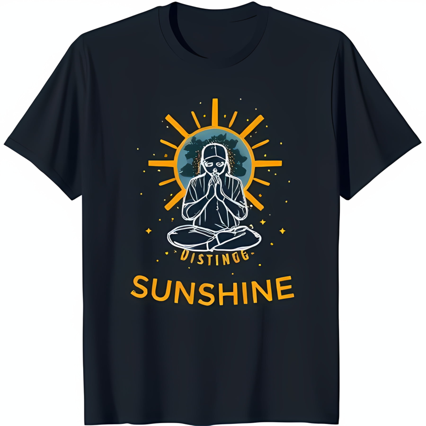 Black TShirt with Meditating in Yellow & Colorful Accents