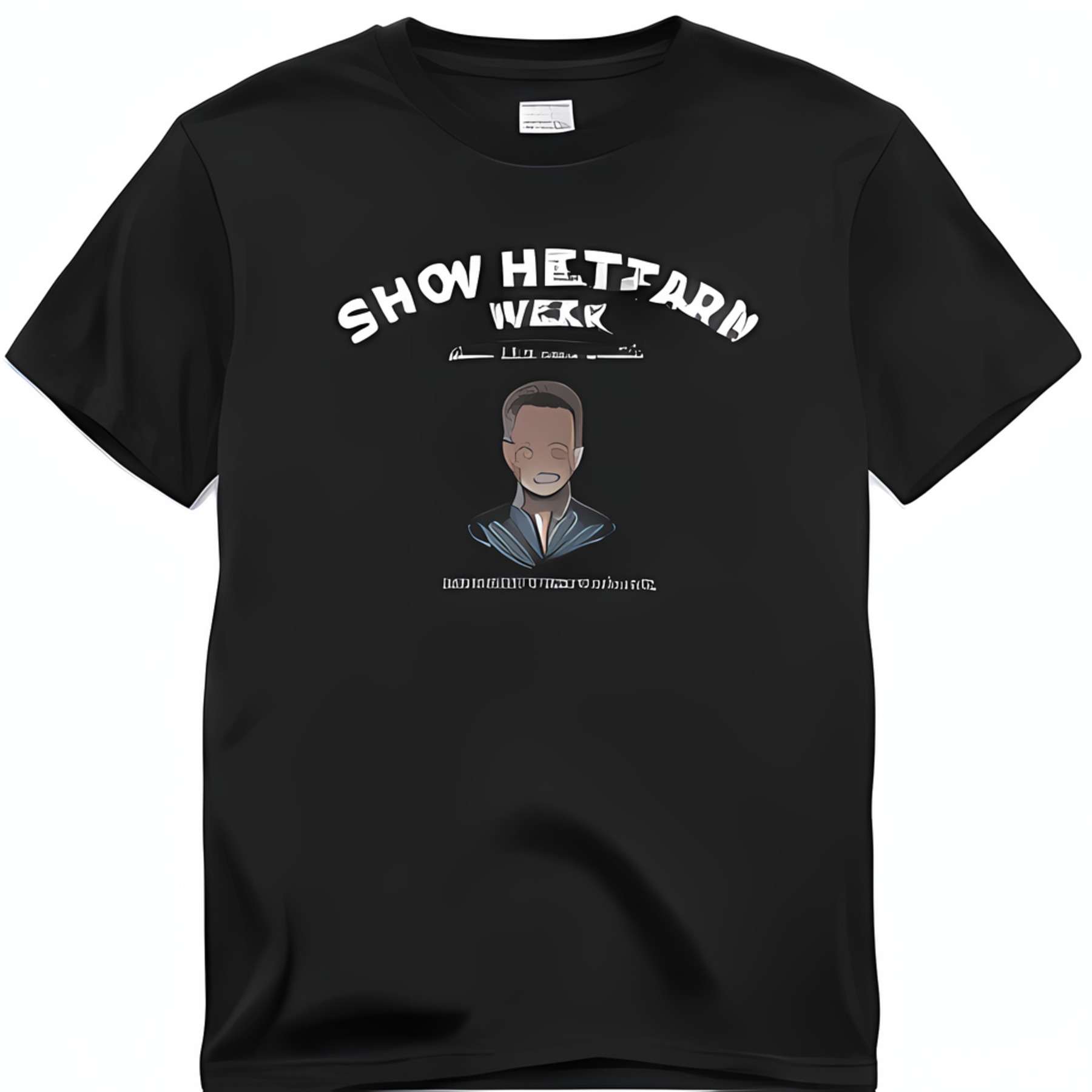 Black T-Shirt with 'Meltdown Show Work Week' Text & Cartoon Caricature