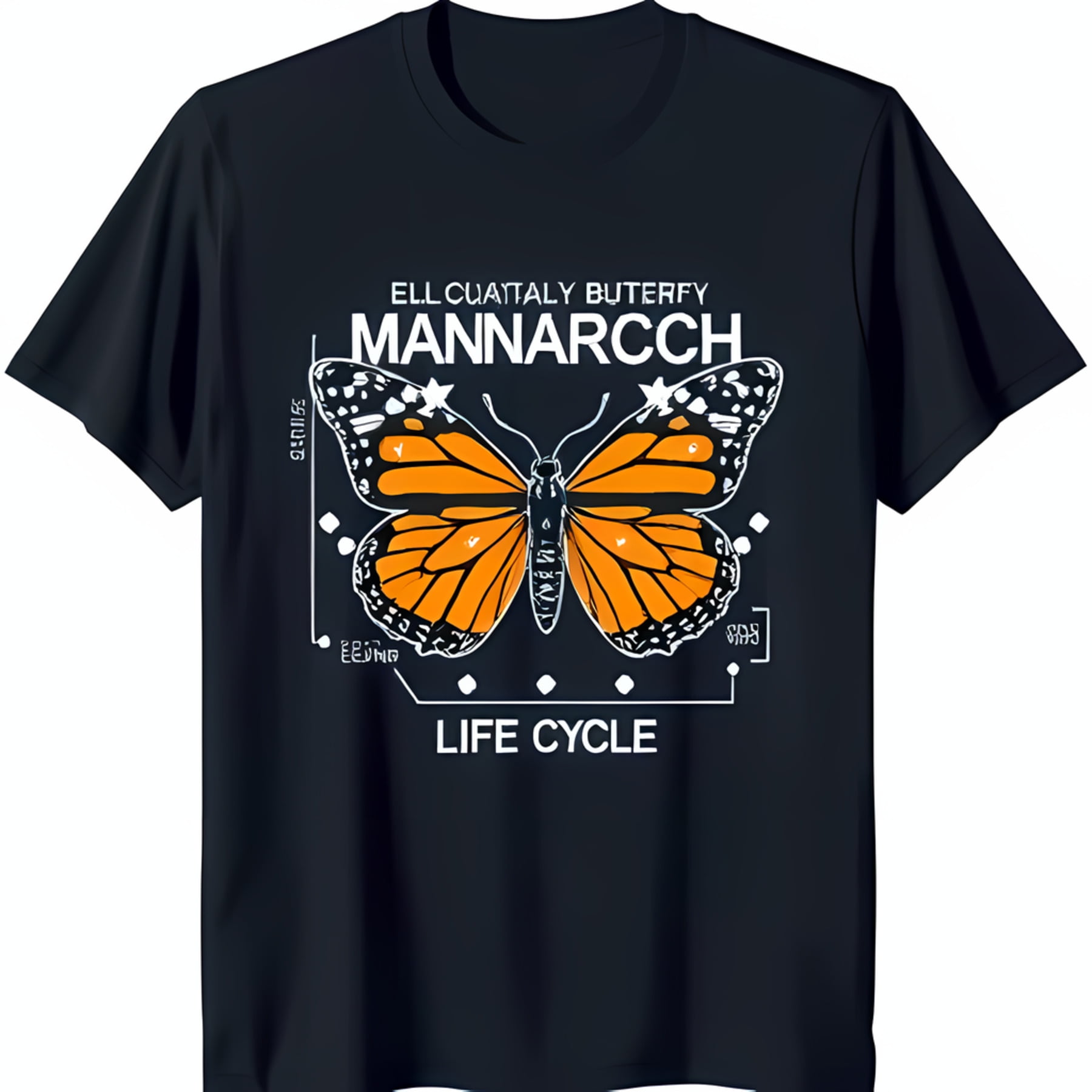 Black TShirt with Monarch Butterfly Graphic Unique Life Cycle Design