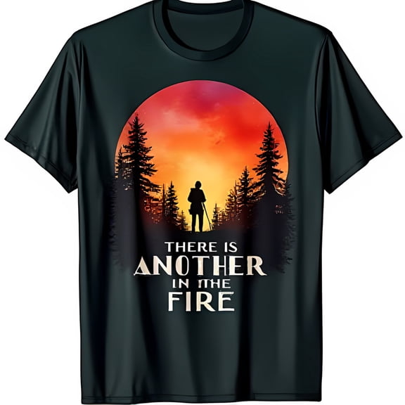 Black T-Shirt with Moonlit Forest Graphic & There is Another in the Fire Design