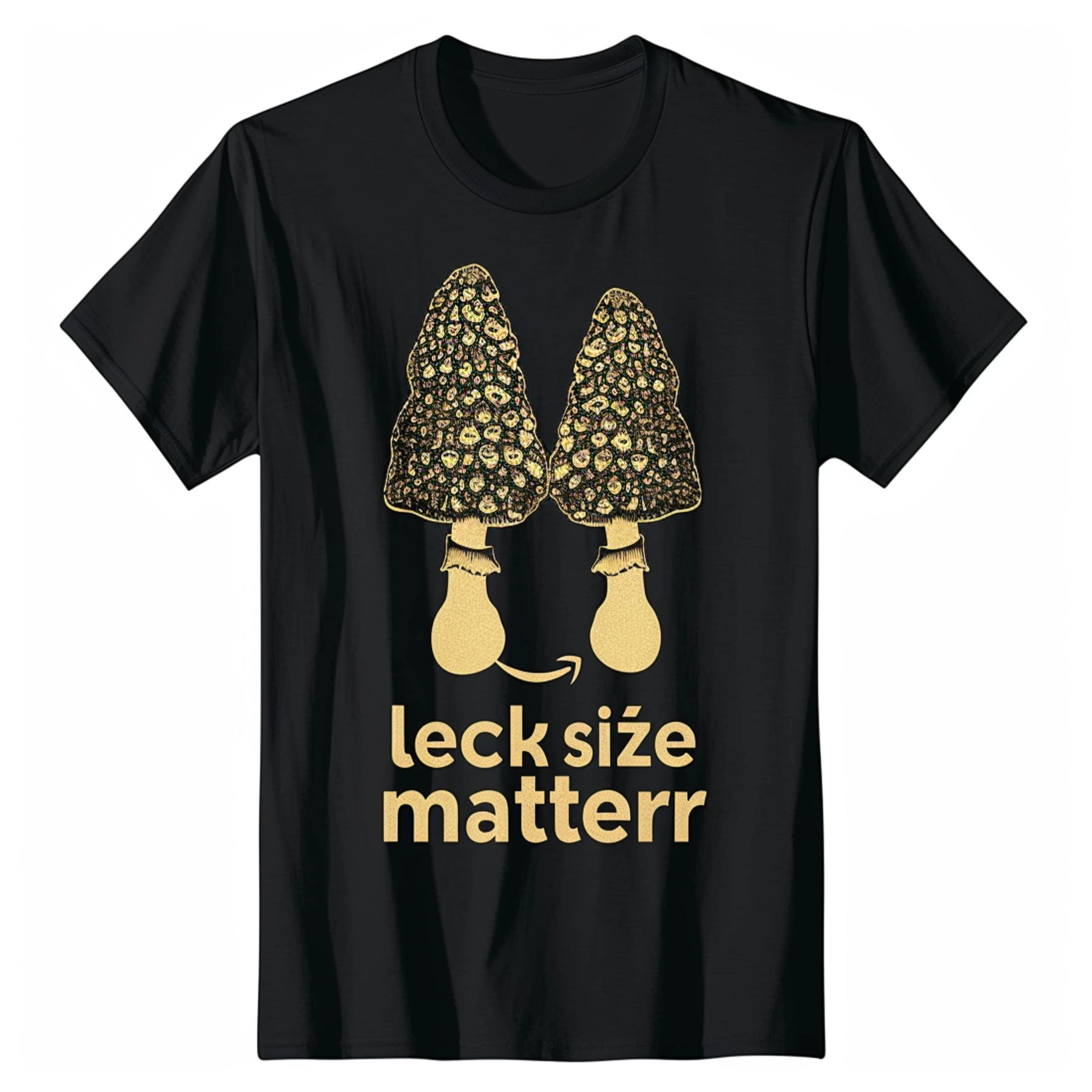 Black T Shirt with Morel Mushroom Illustration and Gold Foil Print Kids